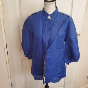 Longchamp elegant blue silk military blouse sz M
